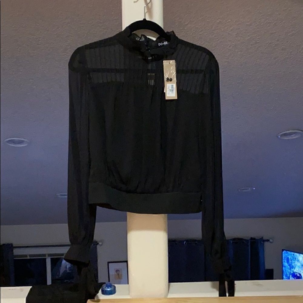 Do+Be black sheer lined blouse with arm ties